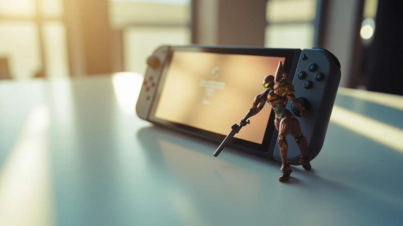 Metroid Dread amiibo figure scanning on a Nintendo Switch console